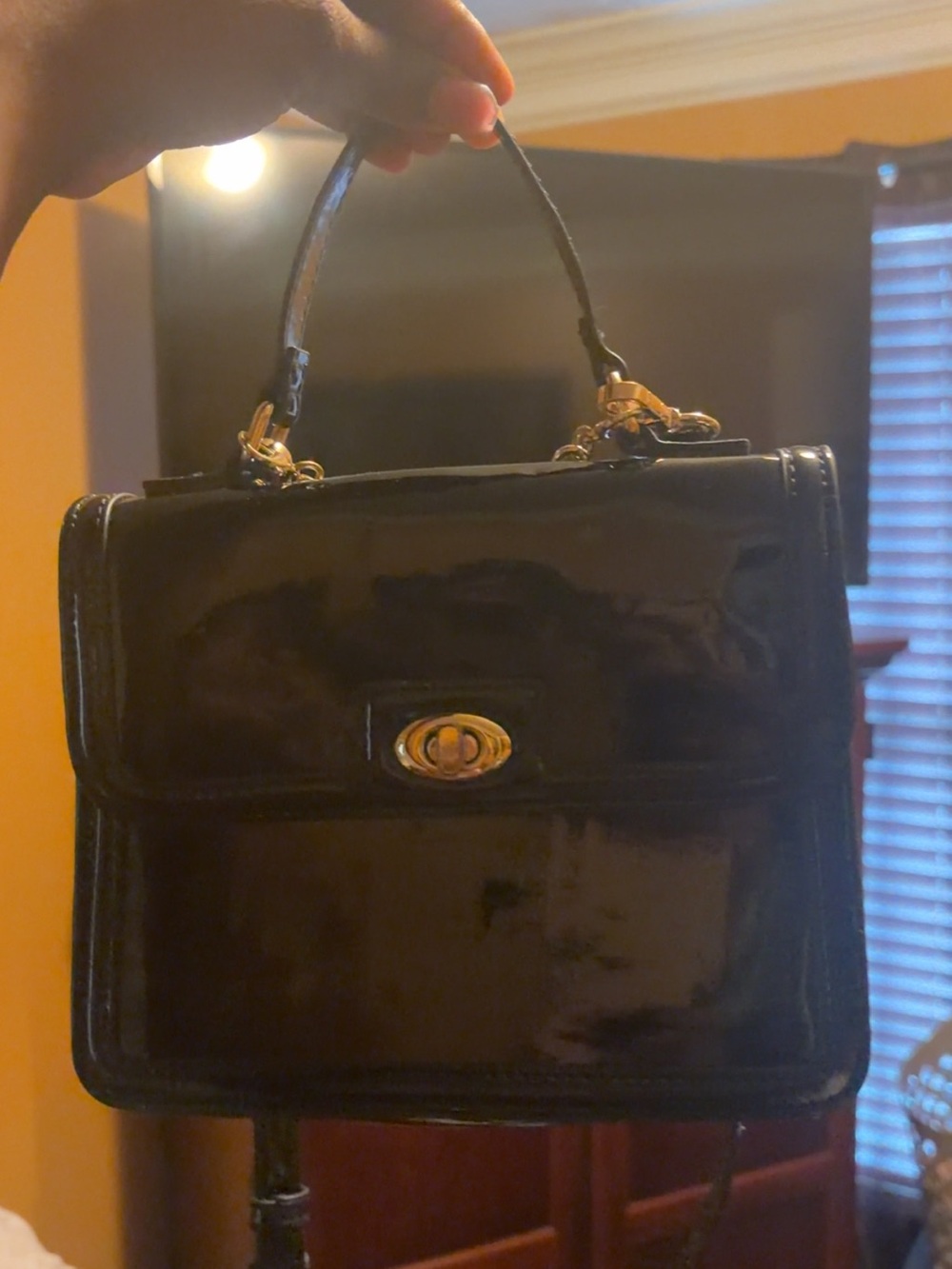 Classic Black Patent Top-Handle Women's Bag with Gold Hardware